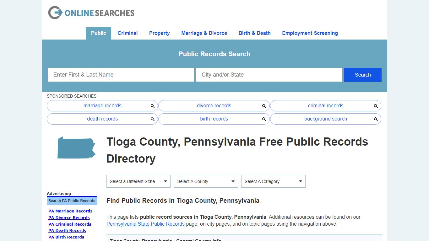 Tioga County, Pennsylvania Public Records Directory