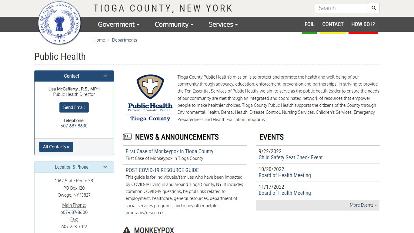 Tioga County, New York Government - Public Health